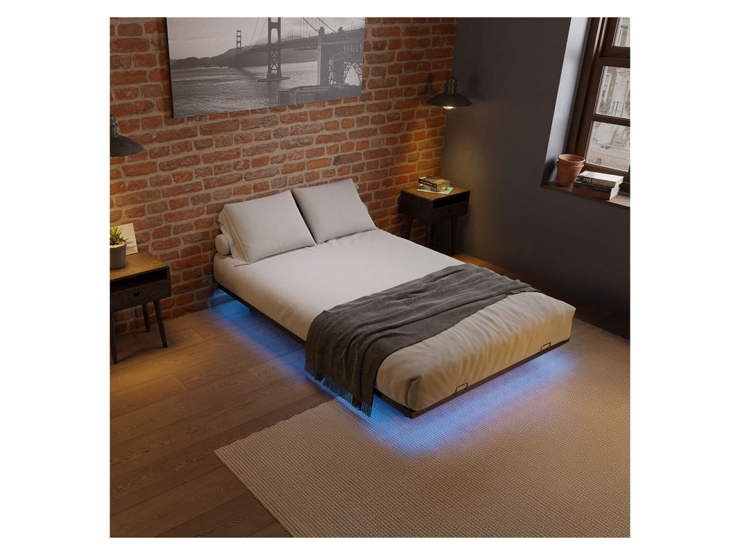 Juskys Metallbett Palamos in Schwarz mit LED-Beleuchtung und Lattenrost, schwebendes Design, B/T/H: 140 x 200 cm - Bild 2