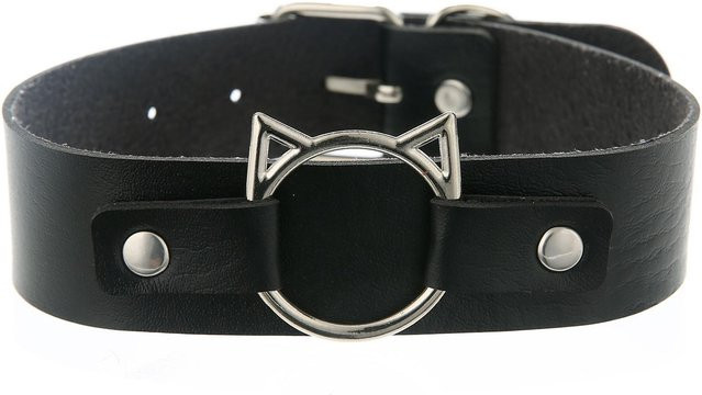 YIRAN Halskette Choker, Leder, Schwarz, Damen, Katzenkopf, Punk - Bild 1