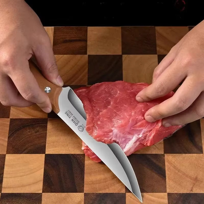 YRIDEFE Ausbeinmesser aus Edelstahl in Silber mit Holzgriff für Fleisch und Metzgerei - Bild 4