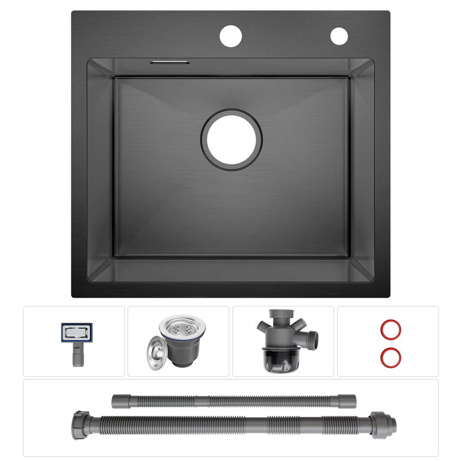 CECIPA max Einbauspüle aus Edelstahl in Schwarz mit Nano Beschichtung und Siphon Set, B/T: 50 x 45 cm - Bild 4