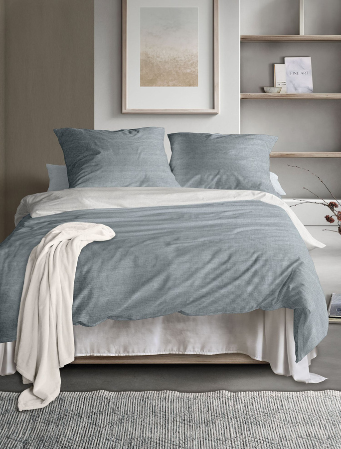 Irisette Wave Mako-Satin Bettwäsche Wende Design Blau Silber Melange B/H: 135 x 200 cm und 80 x 80 cm - Bild 1