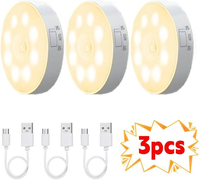 YJMP Super Lighting LED Nachtlicht mit Bewegungssensor, USB wiederaufladbar, weiß, 3er-Set - Bild 1