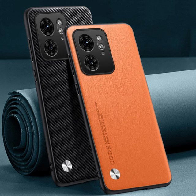 Luxus PU Leder Schutzhülle für Motorola Moto Edge 40 Neo und Motorola Edge 40 5G in Matt-Optik, Farben: Lila und Orange - Bild 1
