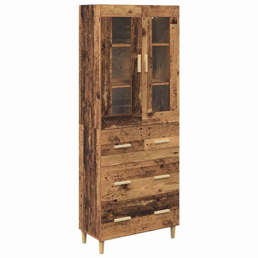 vidaXL Highboard Altholz in Braun aus Engineered Wood und Glas, B/T/H: 69,5 x 34 x 180 cm - Bild 2