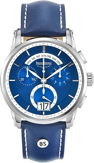 Bruno Söhnle Armbanduhr, Quarz, Edelstahl, Blau, Leder, 42,5 mm, Herren - Bild 1