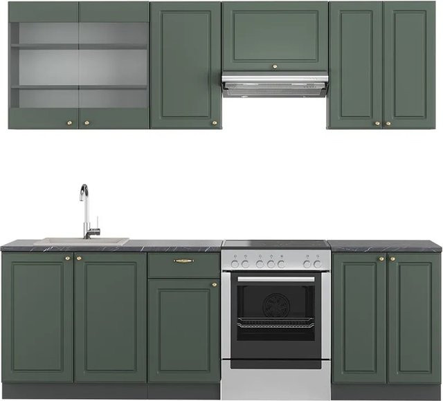 Vicco Fame-Line Küchenschrank im Landhausstil, Farbe Grün-Gold-Anthrazit, B/H: 240 x 82 cm, matt - Bild 1