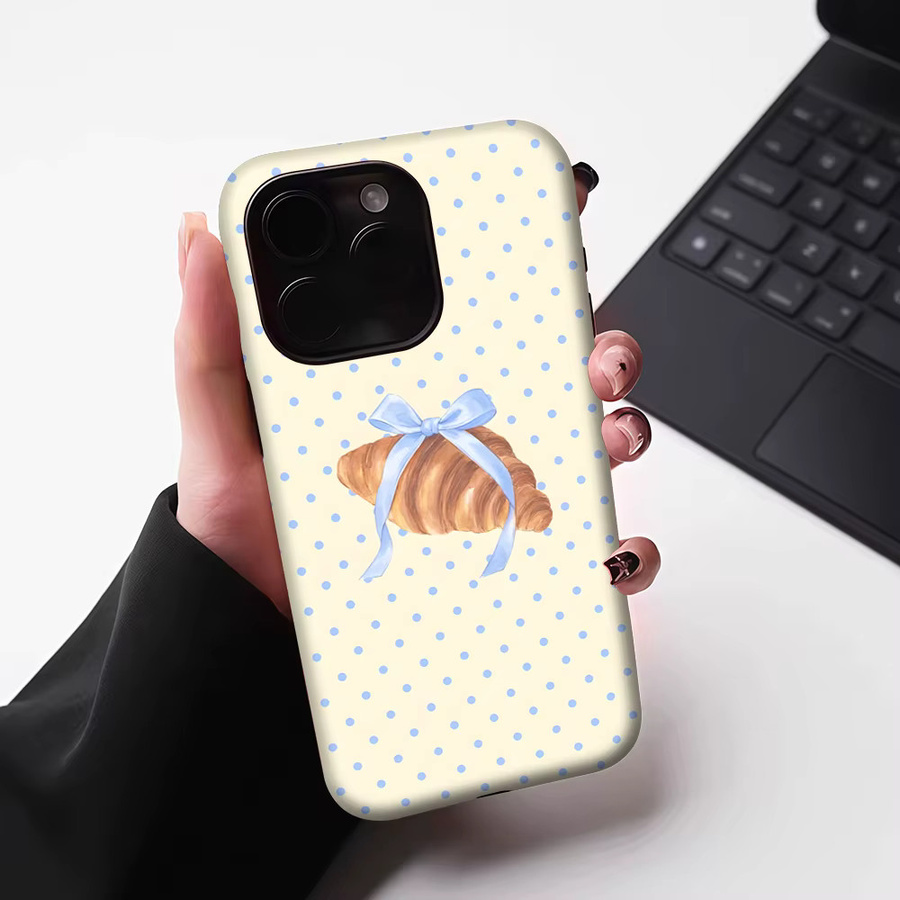 Potdemiel Magnetische Handyhülle mit Croissant und blauer Schleife für iPhone 17 16 15 14 13 Pro Max Plus, Mehrfarbig - Bild 5