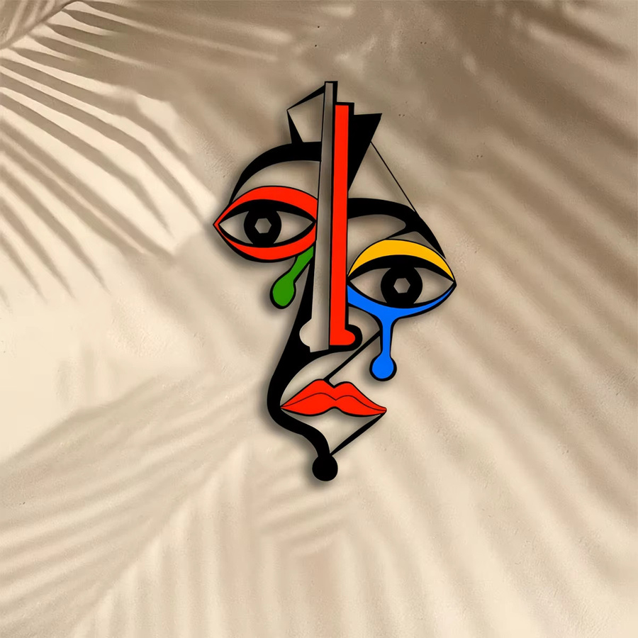 DDPNKL Moderne Metall-Wandkunst Abstrakte Kubistische Gesichtsskulptur in Mehrfarbig mit Geometrischem Design - Bild 2