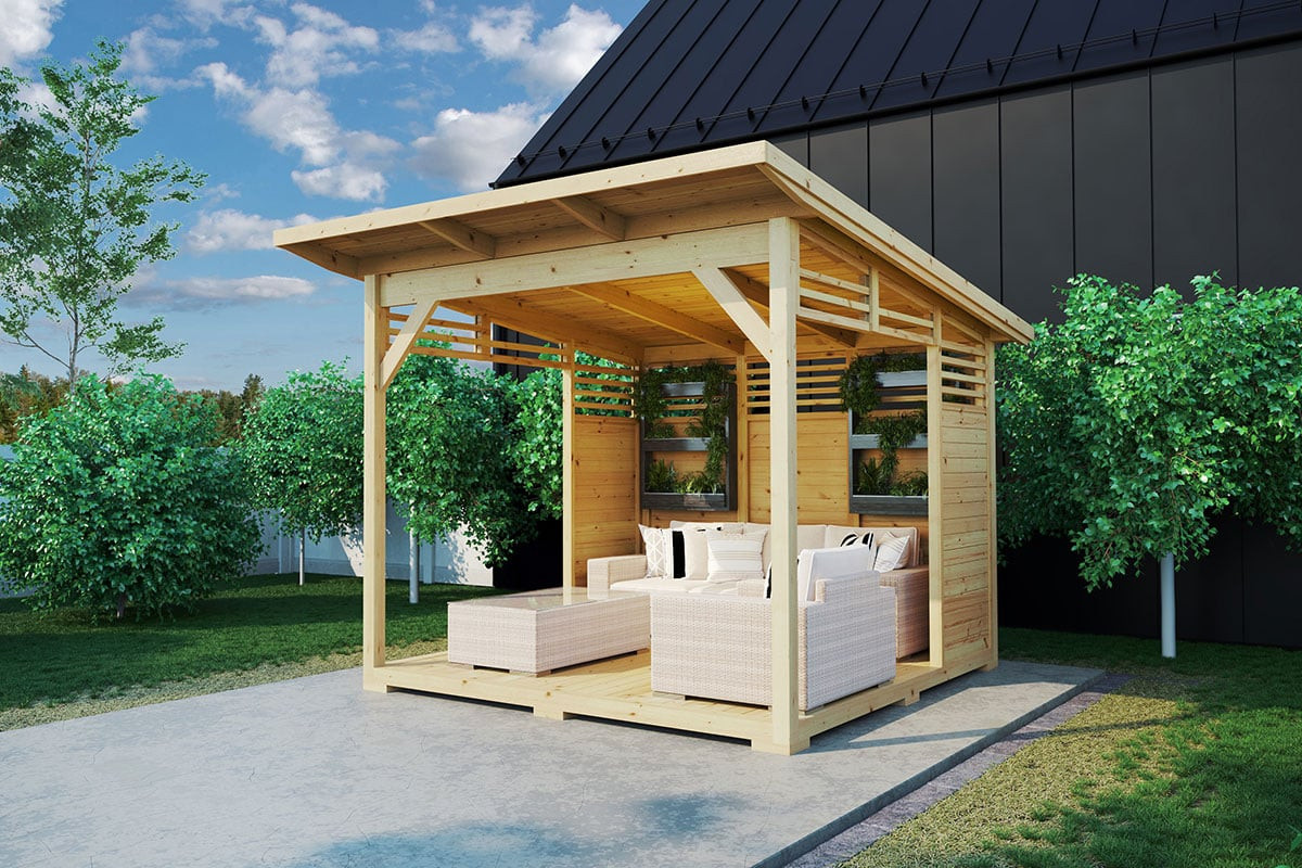 Gartenlaube A Plus von Hansagarten24 aus braunem Glulam-Holz, B x T: 300 x 300 cm - Bild 2