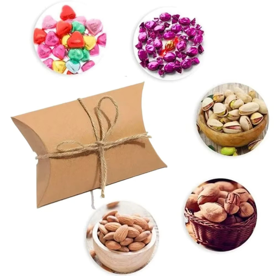 50 Stück Mehrfarbige Kraftpapier-Kissen-Süßigkeitenboxen aus Kraftpapier mit Hanfseil für Hochzeiten, Geburtstage und Partys - Bild 2