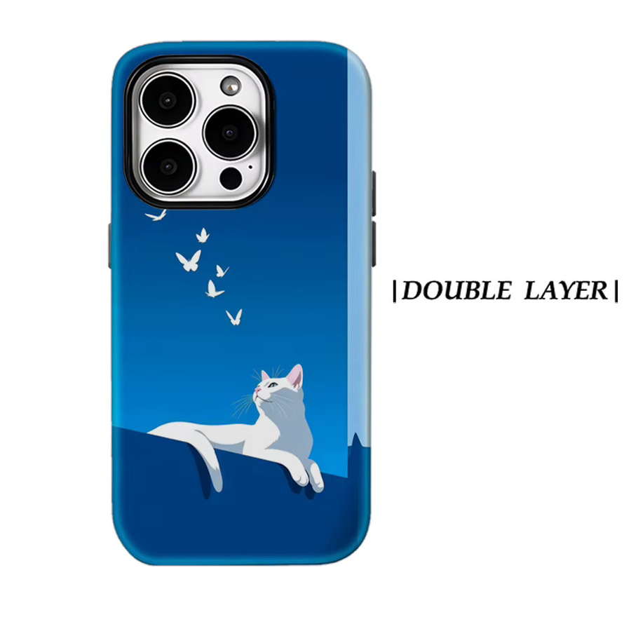 Robuste magnetische Handyhülle mit weißem Katzenmotiv für iPhone 17 16 15 14 13 Pro Max Plus in Weiß und Blau - Bild 6