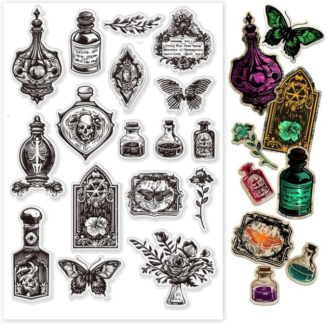 Transparente Silikonstempel mit Pflanzen-Motiv im Vintage-Stil für Flaschenetiketten, Kartenherstellung und Fotoalben - Bild 1