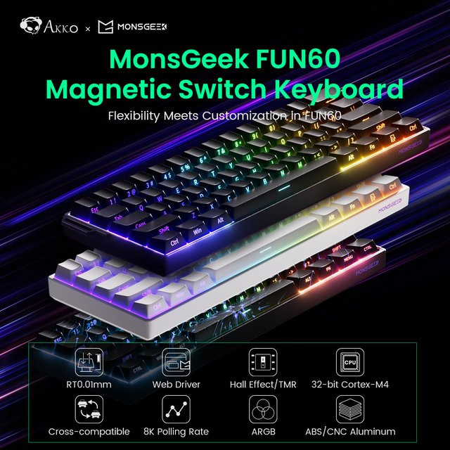 Akko MonsGeek FUN60 Mechanische Gaming-Tastatur 60% mit Magnetischen Hall-Effect Schaltern, ARGB, Schwarz - Bild 1