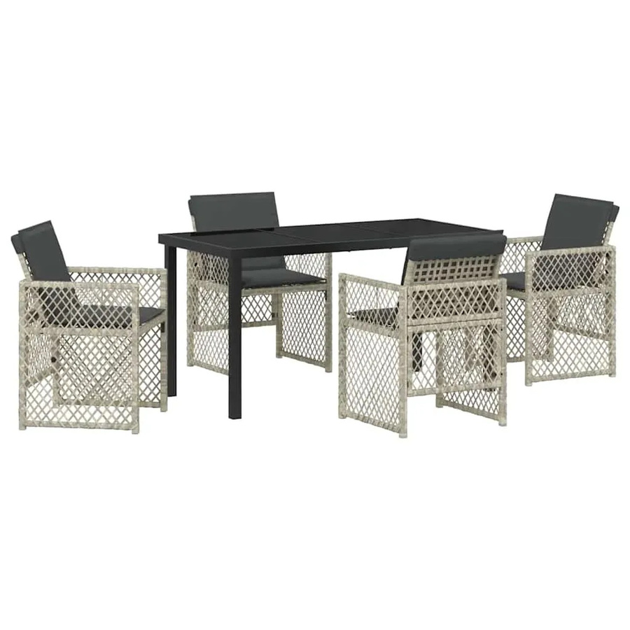 vidaXL Garten Essgruppe aus Poly-Rattan in Hellgrau, 5-teiliges Set mit Tisch und Stühlen für Garten und Terrasse - Bild 2