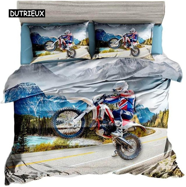 Bettwäsche Set Dirt Bike Motocross Racer von Binchi Outdoor Product für Kinder und Teens, Mehrfarbig, Polyester, B/H: 135 x 200 cm - Bild 1
