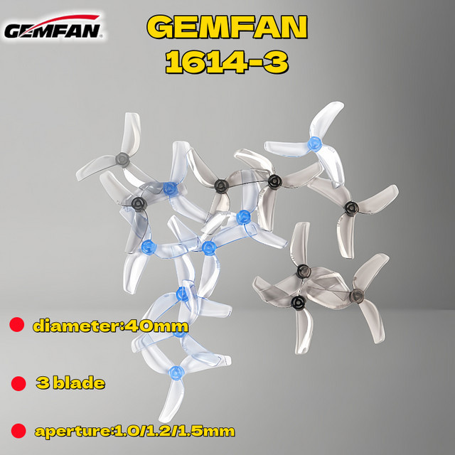 4 Paar Qianfeng 1614-3 Tiny Propellerblätter für Tinywhoop FPV Drohnen in Schwarz und Transparent mit 1,0 mm, 1,2 mm und 1,5 mm Öffnungsweite - Bild 1