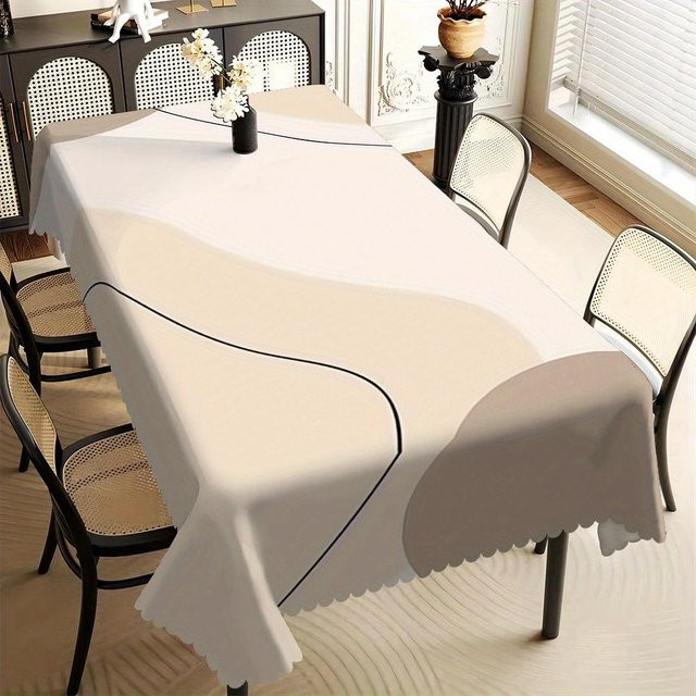 JMG Household Supplies Tischdecke Beige mit abstraktem Wellen-Gradient-Druck und Muschelrand, fleckenabweisend, B: 100 cm, B: 140 cm - Bild 1