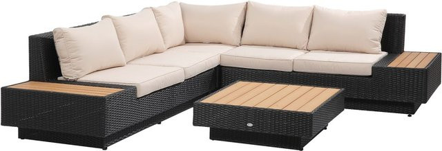 Outsunny 4-tlg. Gartengarnitur aus Polyrattan und Stahl mit Sitzkissen in Schwarz, B: 165 cm, T: 84 cm, H: 73 cm - Bild 1
