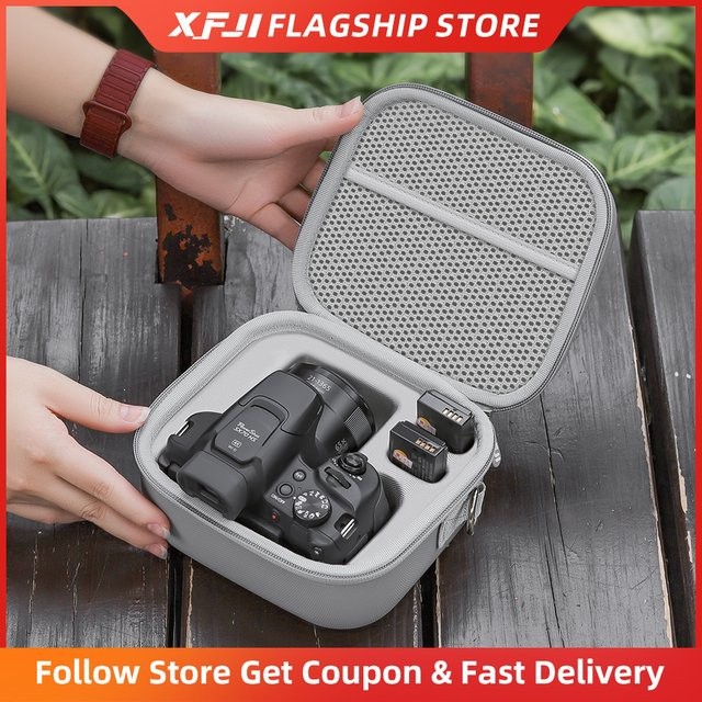 XFJI Reise-Tragetasche für Canon PowerShot SX70 HS, Organizer Aufbewahrungstasche und PU Schultertasche in Grau - Bild 1