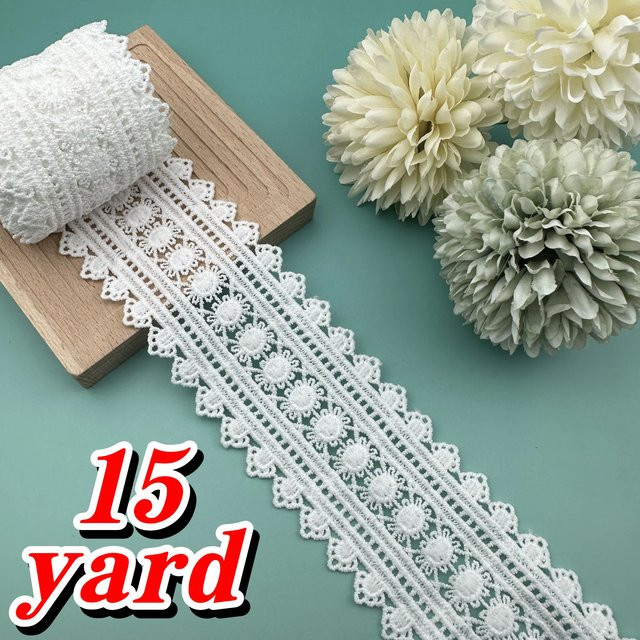 Vintage doppelseitiges florales Häkelspitzenband in Weiß mit Kronenmuster, Breite: 5,59 cm, 15 Yards - Bild 1