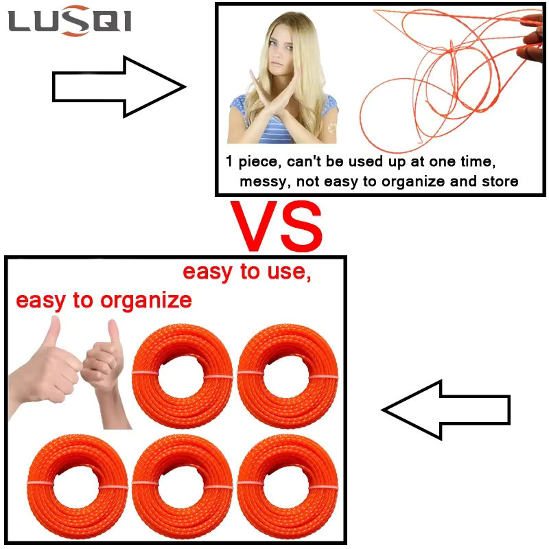 LUSQI Nylon-Trimmerfaden für Rasenmäher, hochfestes Spiral-Freischneiderseil zur Unkrautentfernung in Orange, 2,4/3 mm - Bild 3
