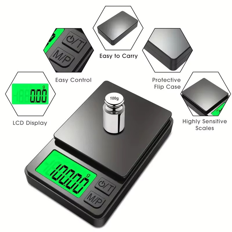 NOCCLILI Digitale Präzisions-Taschenwaage in Schwarz mit LCD-Display, Tragbare Miniwaage für Lebensmittel und Schmuck bis 1000g mit 0,1g Genauigkeit - Bild 6