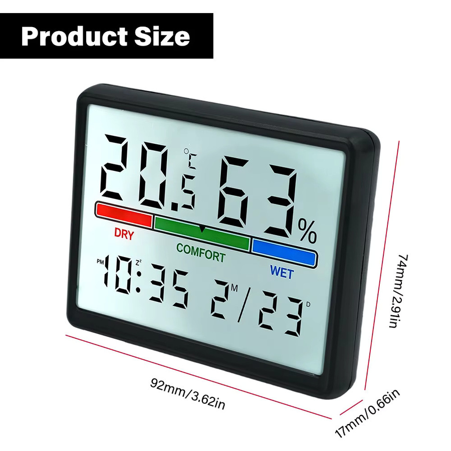 ANENG Digitales Thermometer und Hygrometer mit LCD-Display als Wetterstation in Schwarz - Bild 4