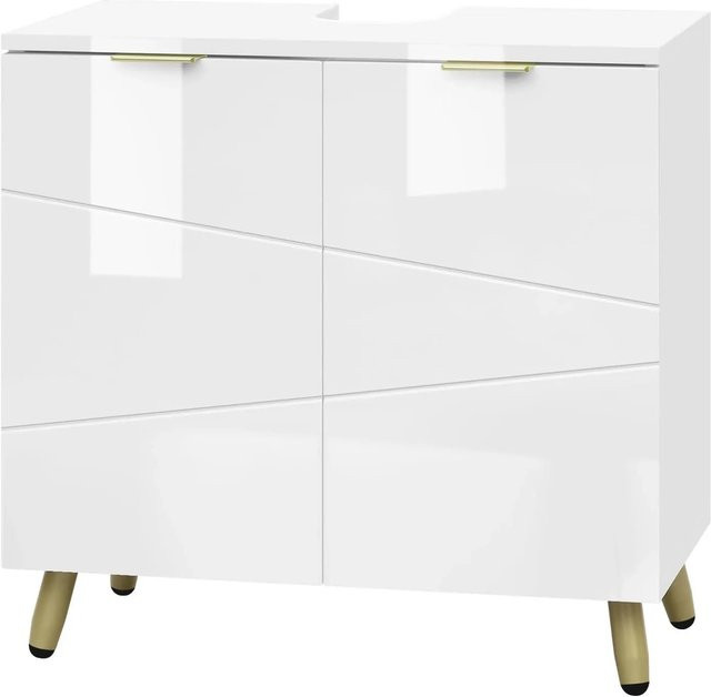 EUGAD Waschbeckenunterschrank Badezimmerschrank in Weiß Hochglanz mit 2 Türen und Soft-Close-Funktion - Bild 1