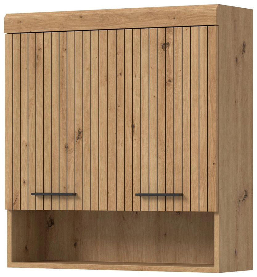 Badezimmer Hängeschrank Shawn in Eiche, Wandmontage, Farbe Braun, B/H: 74 x 79 cm - Bild 1