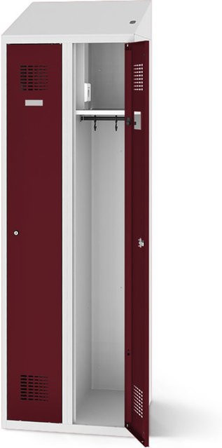 rotstahl Kleiderspind mit Ladefunktion und 2 Türen, Farbe Bordeaux, Korpus Lichtgrau, B: 60 cm, H: 200 cm - Bild 1