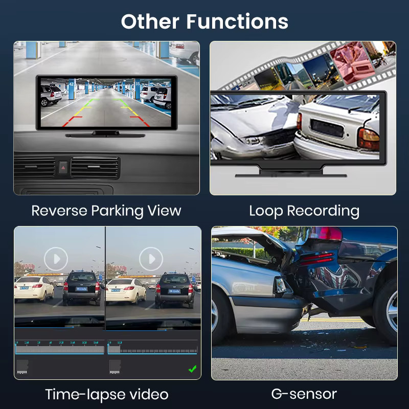 Junsun 4K Dashcam mit 10,26 Zoll IPS-Touchscreen, kabelloses Apple CarPlay und Android Auto, GPS-Navigation, Dual-Objektiv-Rückfahrkamera und Bluetooth, Schwarz - Bild 5