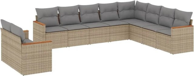 vidaXL 10-tlg Garten-Sofagarnitur in L-Form aus Poly Rattan mit Kissen in Beige und Grau - Bild 1