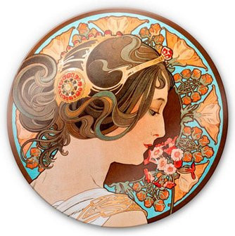 K&L Wall Art Glasbild im Jugendstil mit floralem Mucha-Motiv, Durchmesser: 50 cm, Multicolor - Bild 1