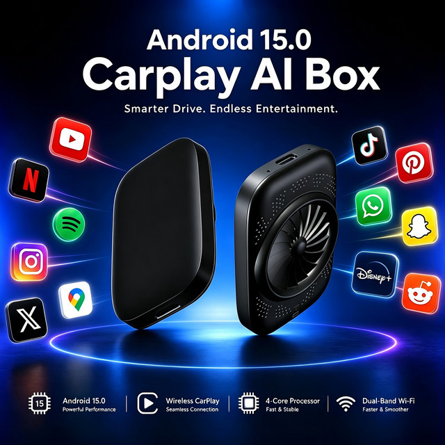 Android 15 CarPlay AI Box Schwarz: Kabellose Umwandlung von CarPlay und Android Auto mit Netflix und YouTube Kompatibel mit Volkswagen VW Kia und Toyota - Bild 1