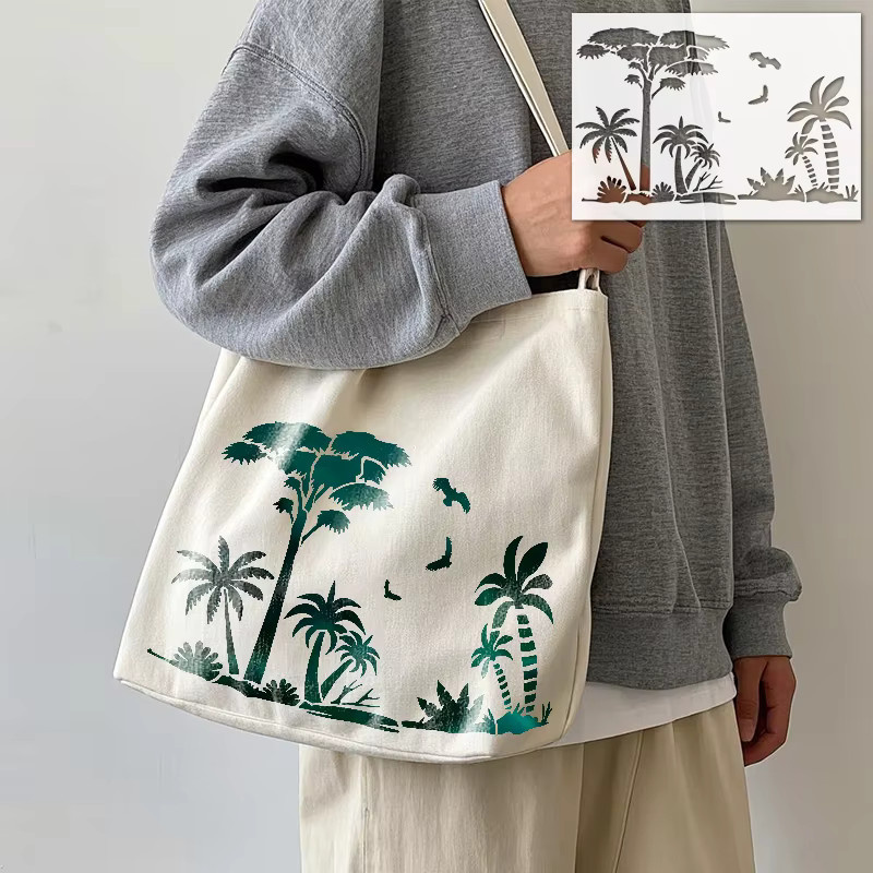 YOMDID Tropische Dschungel Landschaft Malerei Schablone aus transparentem Kunststoff für DIY Graffiti und Airbrush Dekoration mit Baum- und Blumenmuster - Bild 5