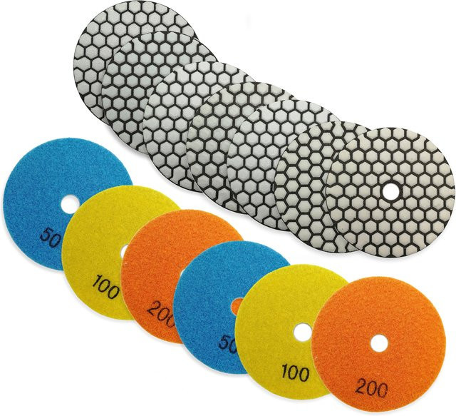 BRSCHNITT Trockenpolierpads Set mit 6 Schleifscheiben für Marmor, Granit und Keramik, Durchmesser: 100 mm, Farbe: Silber - Bild 1