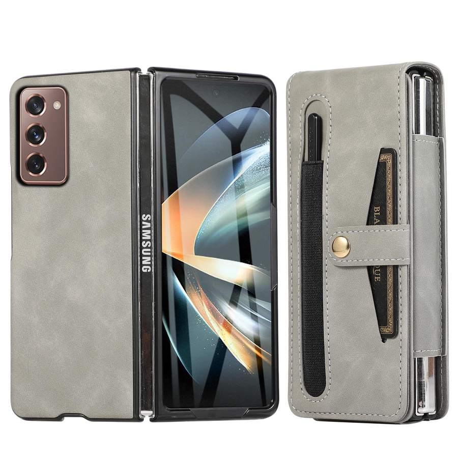 Lederhülle Brieftasche mit Kartenfach und Glasfolie für Samsung Galaxy Z Fold 5/Fold4/Fold3/Fold2 5G in Braun - Bild 2