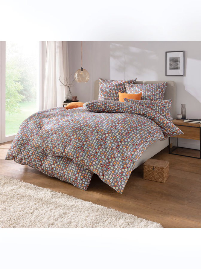 Wäschepur Bettwäsche aus Baumwolle mit Punktmuster in Grau und Multicolour für Erwachsene mit Reißverschluss - Bild 2