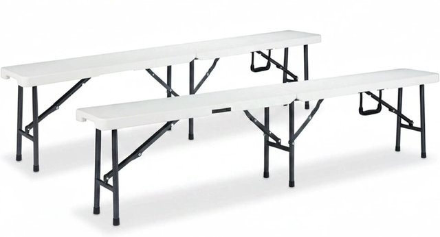 Relaxdays Bierbank Set aus Kunststoff und Metall in Weiß, klappbar und tragbar, 2er Set, B/H/T: 181 x 42,5 x 25 cm - Bild 1