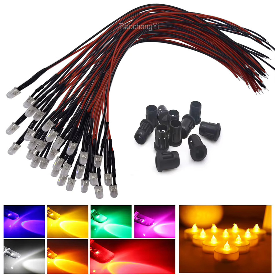 100 Stück flackernde LED-Kerzen von TiaoChongYi, 5 mm, DC5–12 V, vorverdrahtet, Multicolor, Höhe: 20 cm - Bild 2