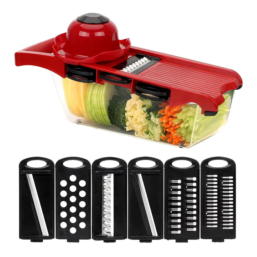 Hilife Mandoline Slicer mit 6 Klingen, Multifunktions-Gemüseschneider und Reibe in Rot - Bild 6
