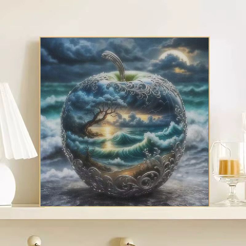 CHENISTORY 5D DIY Diamantmalerei Apfel und Meer Landschaft mit Strass-Stickerei für deine Wohndekoration - Bild 3