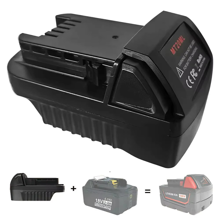 MT20ML Akku-Adapter für Makita 18-V-Akkus zur Nutzung mit Milwaukee M18 Werkzeugen, Akku-Konverter in Schwarz - Bild 3