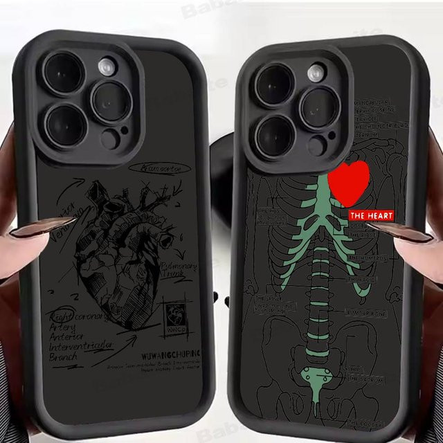 Stoßfeste Silikon-Handyhülle mit medizinischem Herz-Motiv für Apple iPhone 11 bis iPhone 17 Pro Max, Farbe: Schwarz - Bild 1
