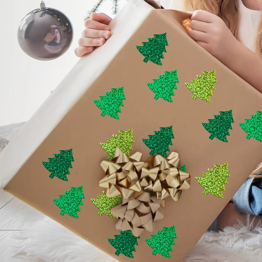 500 Stück Selbstklebende Weihnachtsbaum-Aufkleberrolle in Grün aus glänzendem PVC für Geschenkverpackungen und Scrapbooking - Bild 3