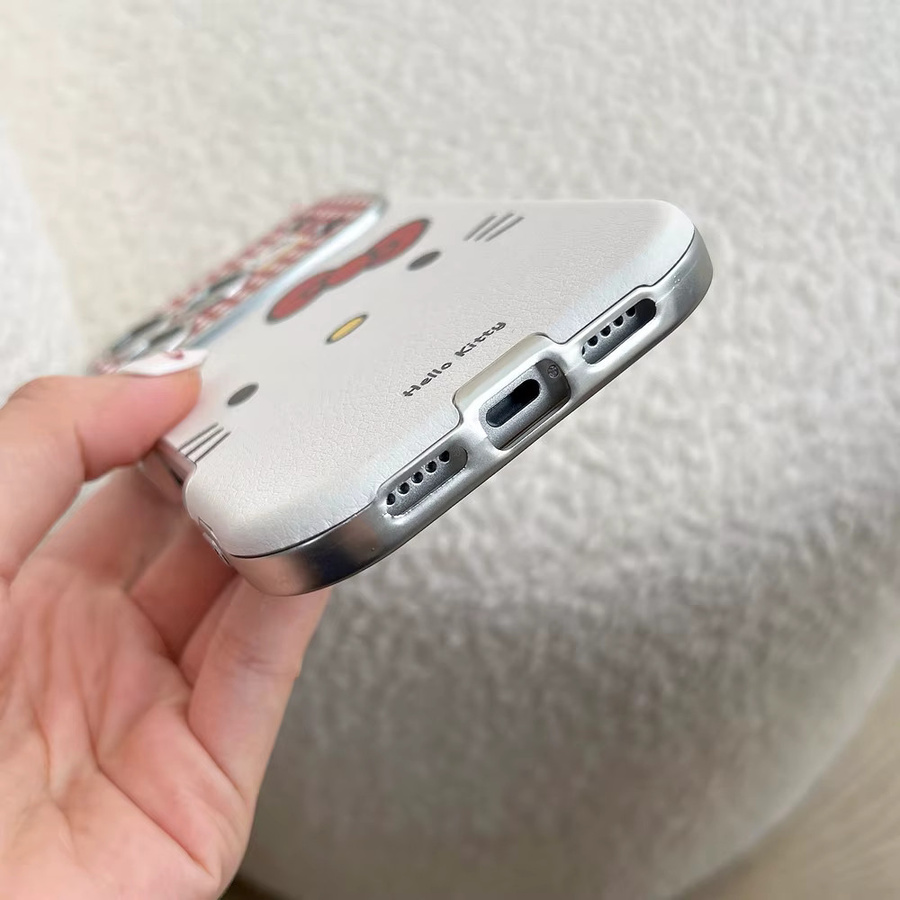 Sanrio Hello Kitty Handyhülle mit Schleife und Linsenschutz aus hartem Leder für iPhone 17 16 15 14 13 Pro Max in Weiß - Bild 5
