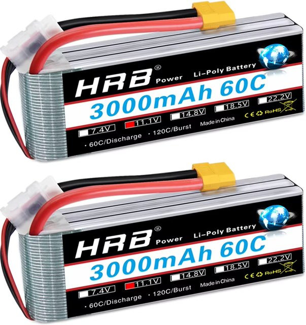 HRB 3S LiPo Batterie 11,1 V 3000mAh 60C mit XT60 Anschluss für RC FPV Flugzeuge, Drohnen, Racing-Boote und Autos - Bild 1