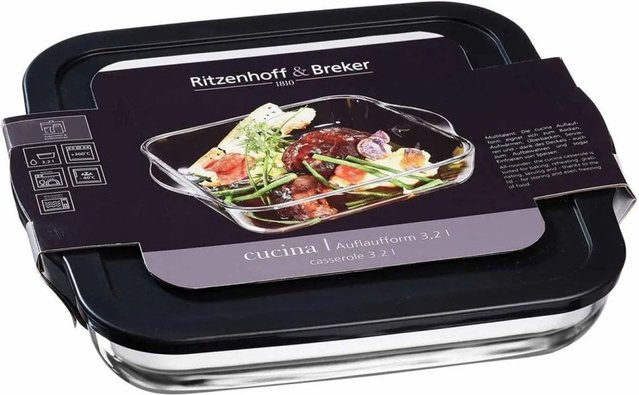 Ritzenhoff & Breker Cucina Auflaufform aus Glas mit Frischhaltedeckel, quadratisch, transparent, 3,2 Liter - Bild 1