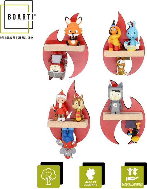 BOARTI Kinderregal Flammen Feuerwehr Wandregal aus Holz für Tonie Figuren mit Magneteinsätzen, H x B x T: 31 x 21 x 5 cm - Bild 1