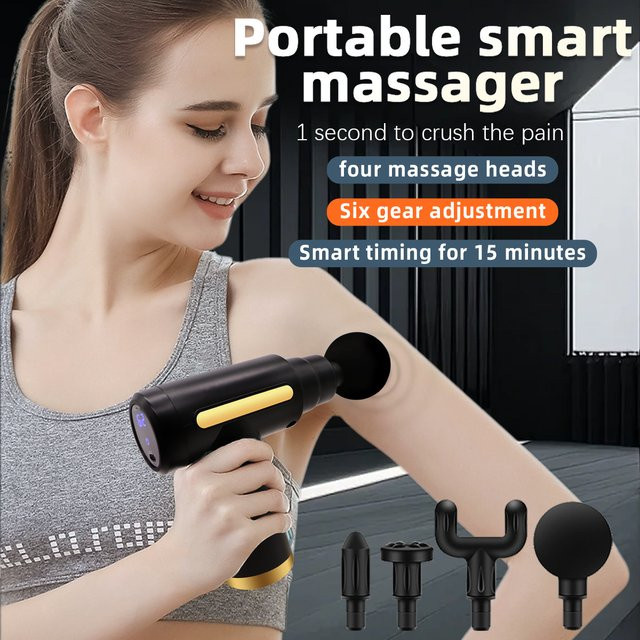 OREADEX Mini Massagepistole elektrische Percussion Massagegerät mit Touchscreen und 4 Massageköpfen in Grau oder Schwarz - Bild 1